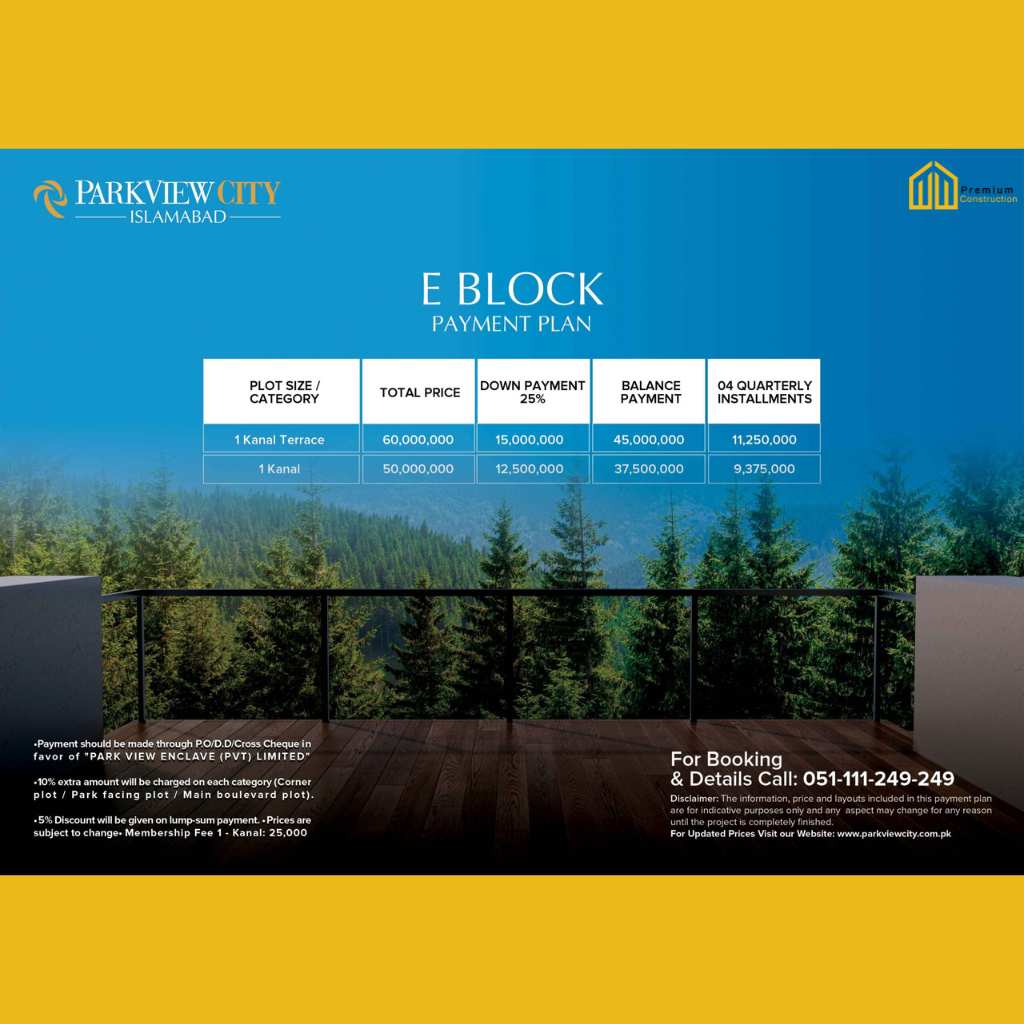 payment plan for block E
